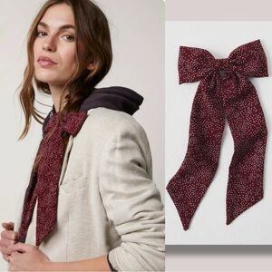 Free People Fly Away Bow in Burgundy Polka Dot Hair Clip Tie Preppy Academia NWT